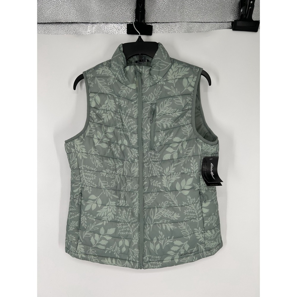 Eddie Bauer Alpine Repel Pro Packable Vest Womens M Insulated Leaf Print Puffer